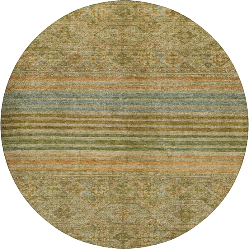 Luxury Washable Indoor/Outdoor Tabrook Aloe 8\' x 8\' Round Rug