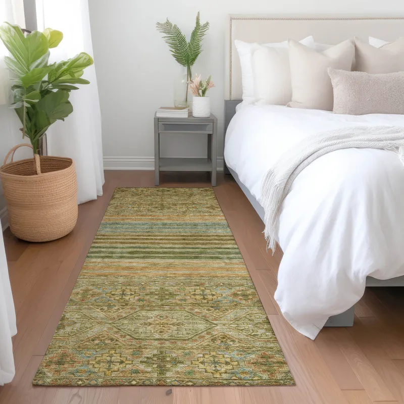 Luxury Washable Indoor/Outdoor Tabrook Aloe 2\'3\" x 7\'6\" Runner Rug
