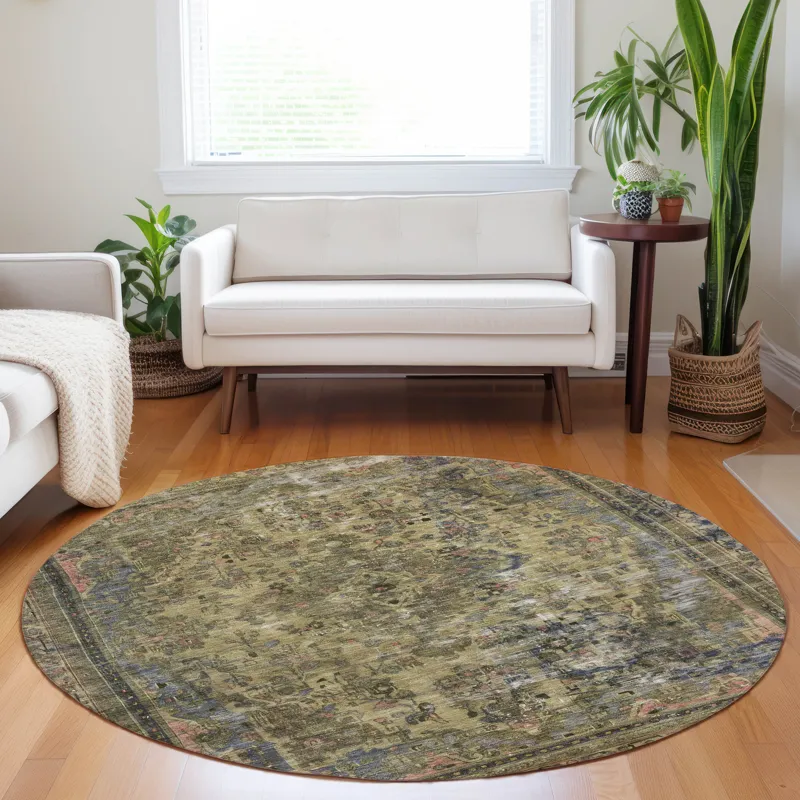 Luxury Washable Indoor/Outdoor Tabrook Tan 8\' x 8\' Round Rug
