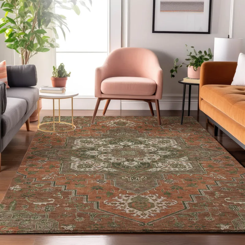 Luxury Washable Indoor/Outdoor Tabrook Rust 3\' x 5\' Rug