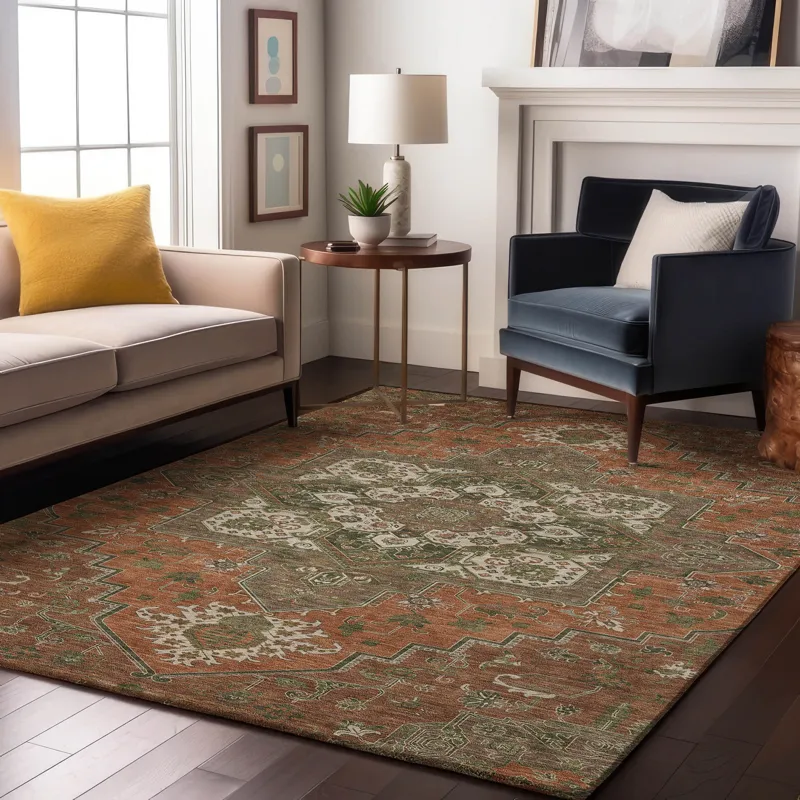Luxury Washable Indoor/Outdoor Tabrook Rust 3\' x 5\' Rug