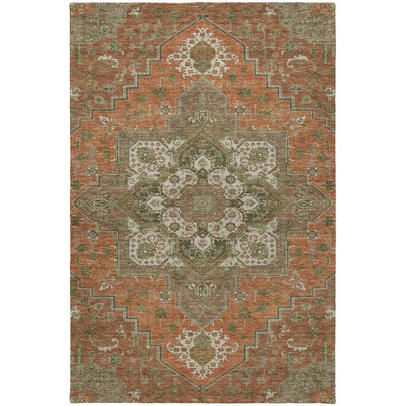 Luxury Washable Indoor/Outdoor Tabrook Rust 3\' x 5\' Rug
