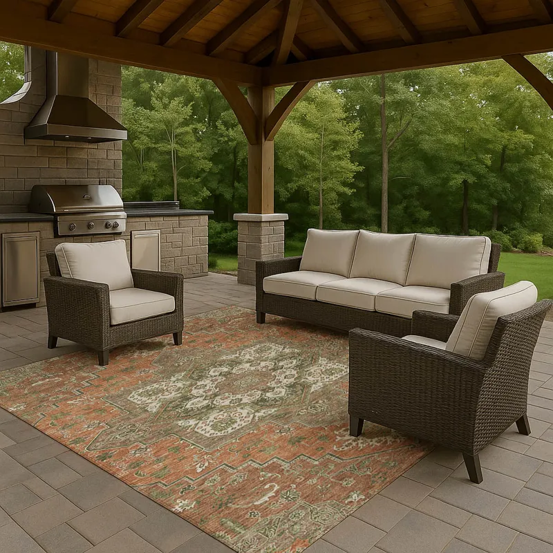 Luxury Washable Indoor/Outdoor Tabrook Rust 3\' x 5\' Rug