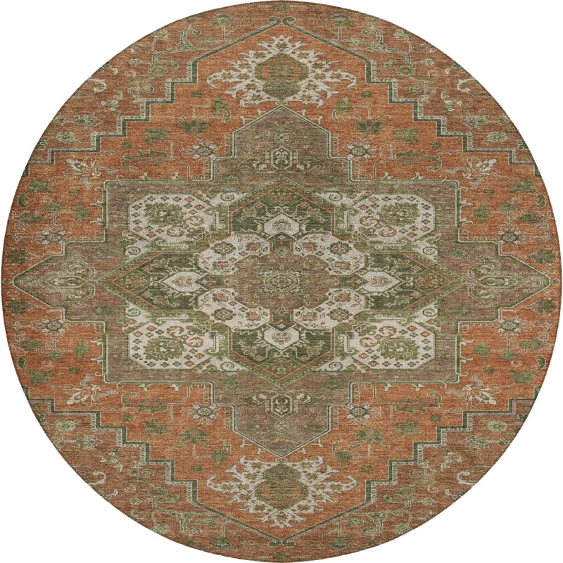 Luxury Washable Indoor/Outdoor Tabrook Rust 8\' x 8\' Round Rug