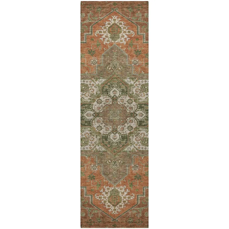 Luxury Washable Indoor/Outdoor Tabrook Rust 2\'3\" x 7\'6\" Runner Rug