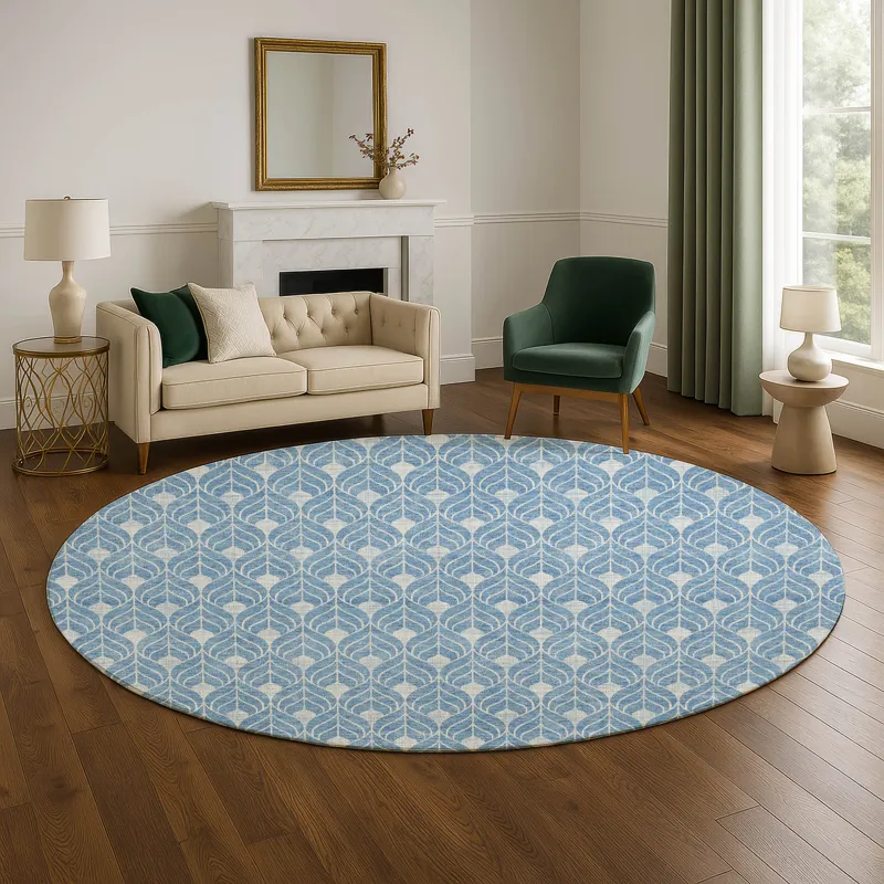 Luxury Washable Indoor/Outdoor The Reserve Denim 8\' x 8\' Round Rug