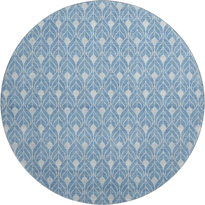 Luxury Washable Indoor/Outdoor The Reserve Denim 8\' x 8\' Round Rug