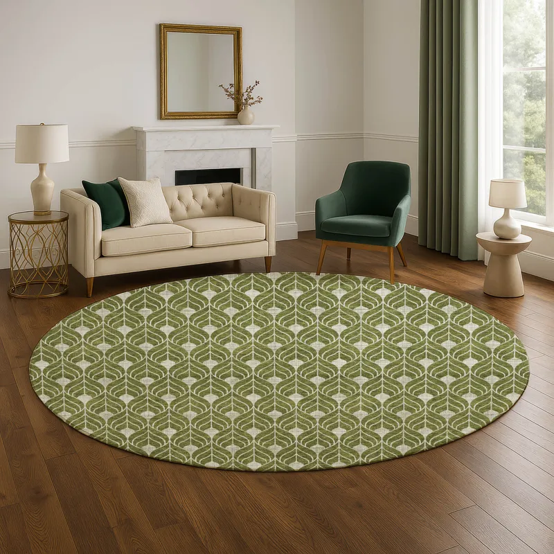 Luxury Washable Indoor/Outdoor The Reserve Olive 8\' x 8\' Round Rug