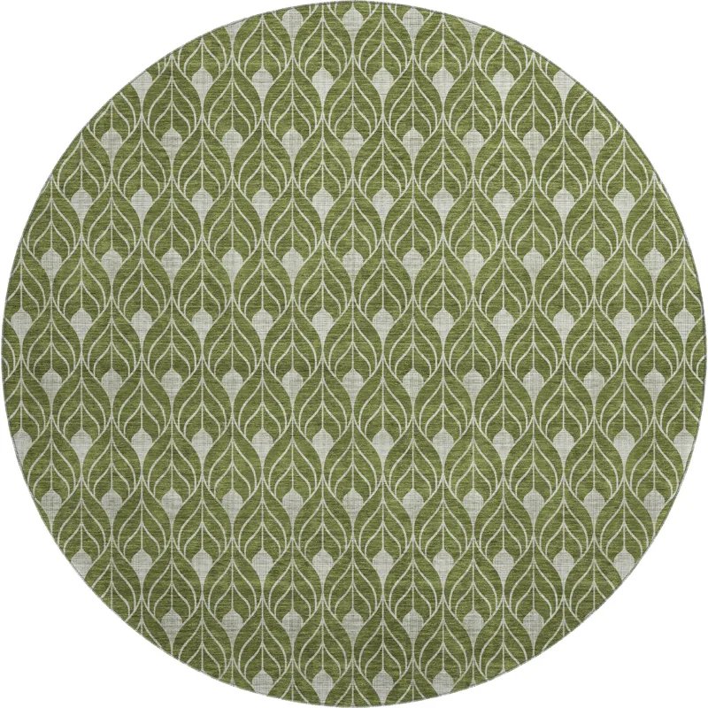 Luxury Washable Indoor/Outdoor The Reserve Olive 8\' x 8\' Round Rug