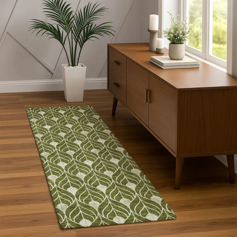 Luxury Washable Indoor/Outdoor The Reserve Olive 2\'3\" x 7\'6\" Runner Rug