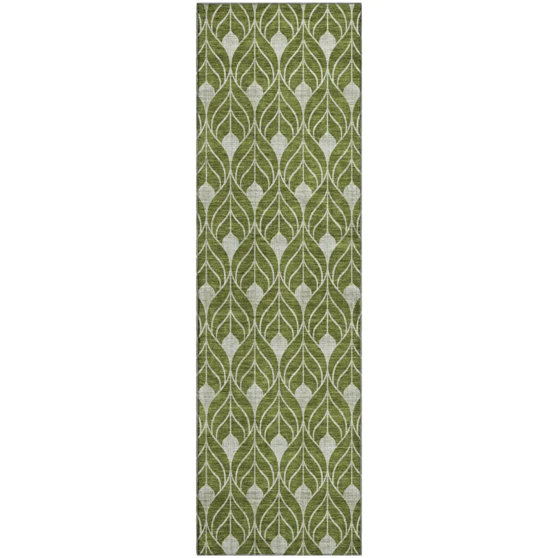 Luxury Washable Indoor/Outdoor The Reserve Olive 2\'3\" x 7\'6\" Runner Rug