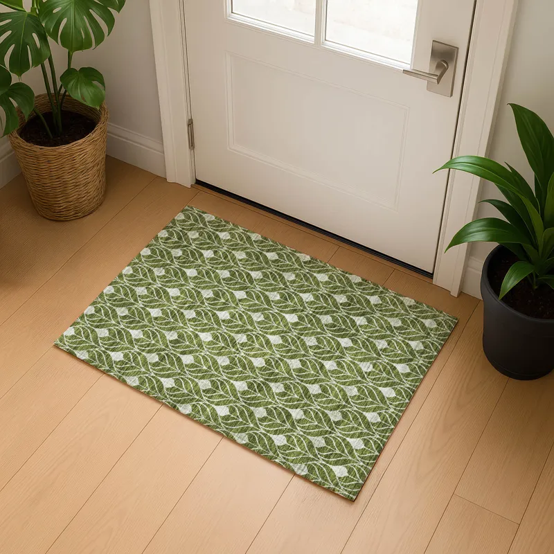 Luxury Washable Indoor/Outdoor The Reserve Olive 1\'8\" x 2\'6\" Rug