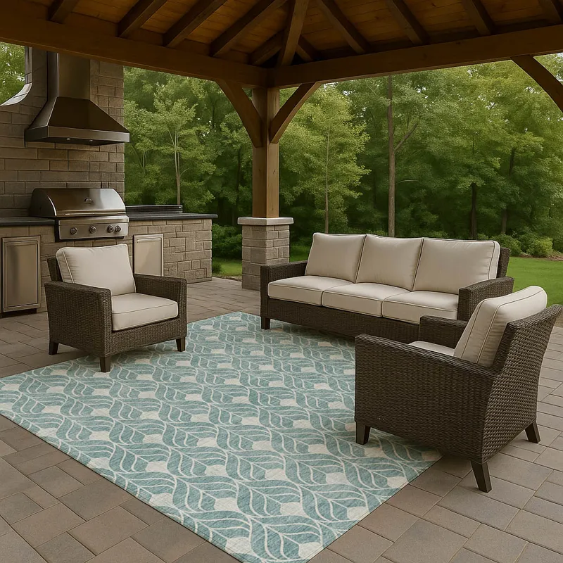Luxury Washable Indoor/Outdoor The Reserve Teal 3\' x 5\' Rug