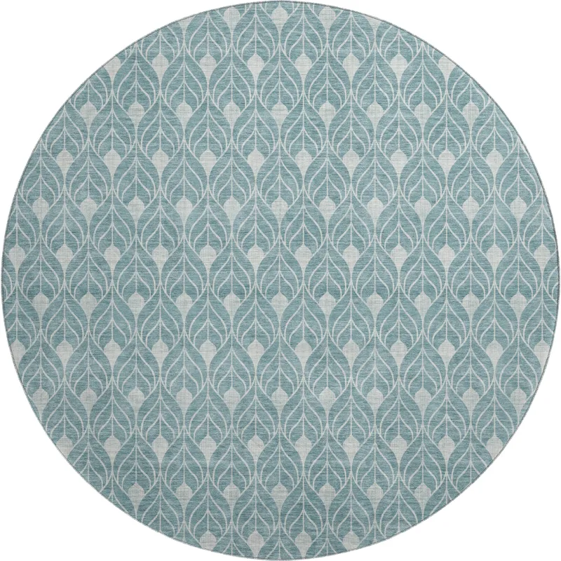 Luxury Washable Indoor/Outdoor The Reserve Teal 8\' x 8\' Round Rug