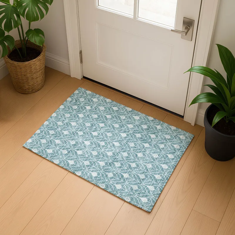 Luxury Washable Indoor/Outdoor The Reserve Teal 1\'8\" x 2\'6\" Rug