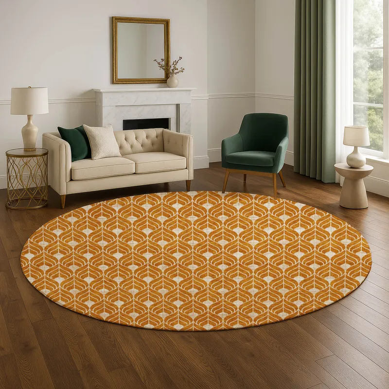 Luxury Washable Indoor/Outdoor The Reserve Terracotta 8\' x 8\' Round Rug