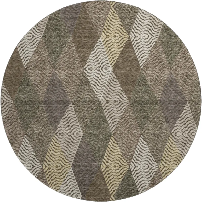 Luxury Washable Indoor/Outdoor The Reserve Brown 8\' x 8\' Round Rug