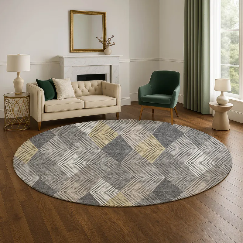 Luxury Washable Indoor/Outdoor The Reserve Charcoal 8\' x 8\' Round Rug