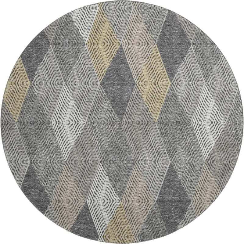 Luxury Washable Indoor/Outdoor The Reserve Charcoal 8\' x 8\' Round Rug