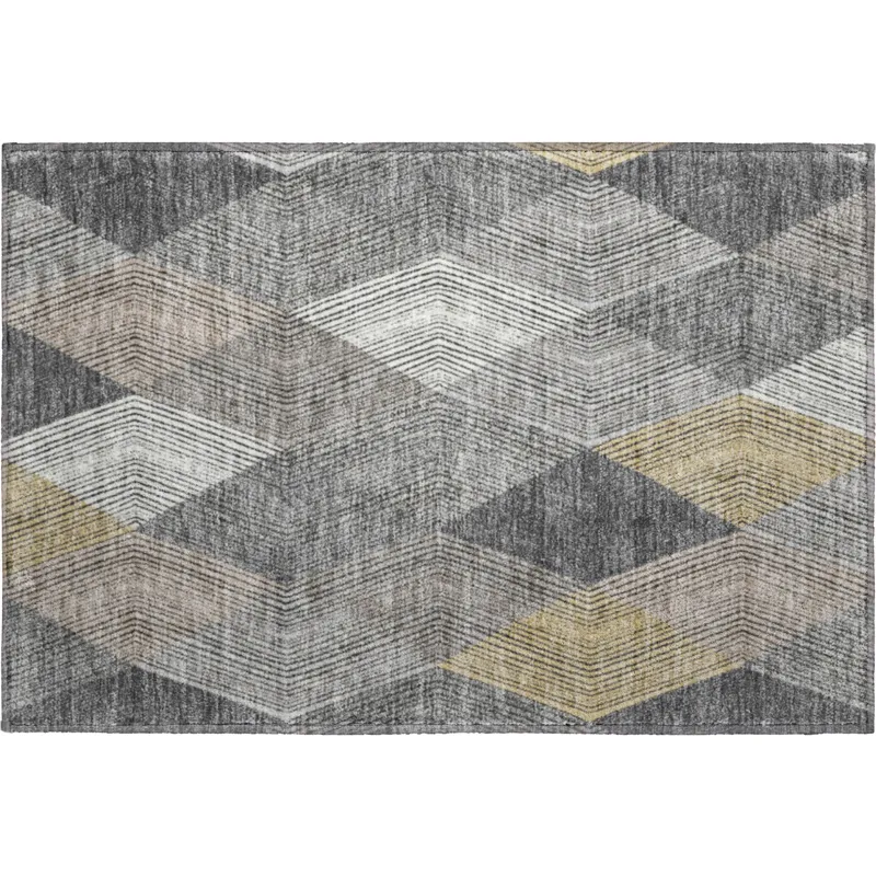 Luxury Washable Indoor/Outdoor The Reserve Charcoal 1\'8\" x 2\'6\" Rug