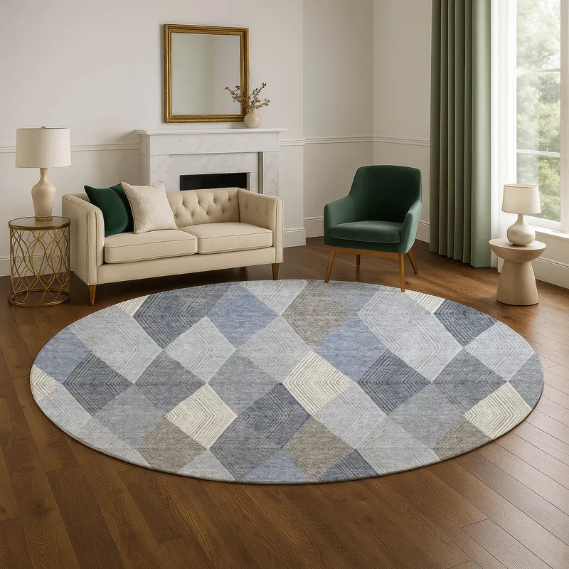 Luxury Washable Indoor/Outdoor The Reserve Denim 8\' x 8\' Round Rug