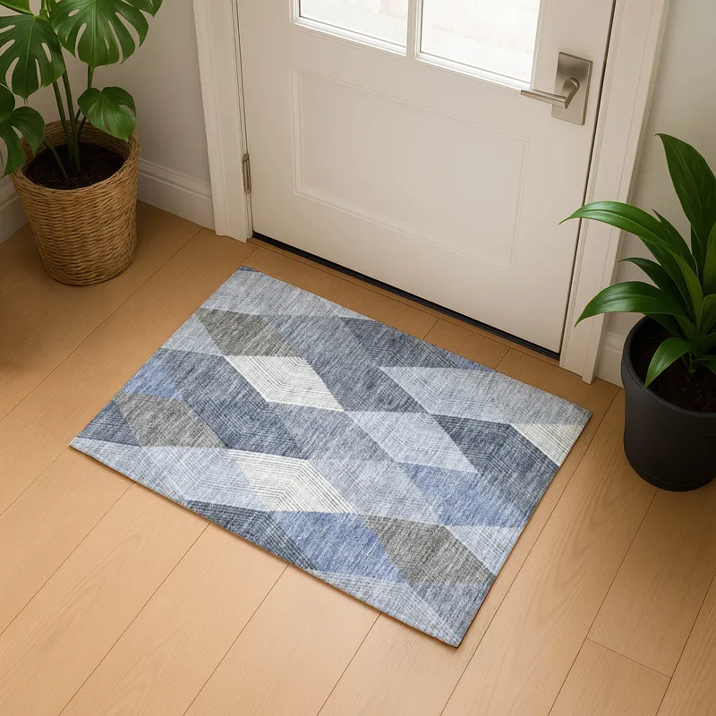 Luxury Washable Indoor/Outdoor The Reserve Denim 1\'8\" x 2\'6\" Rug