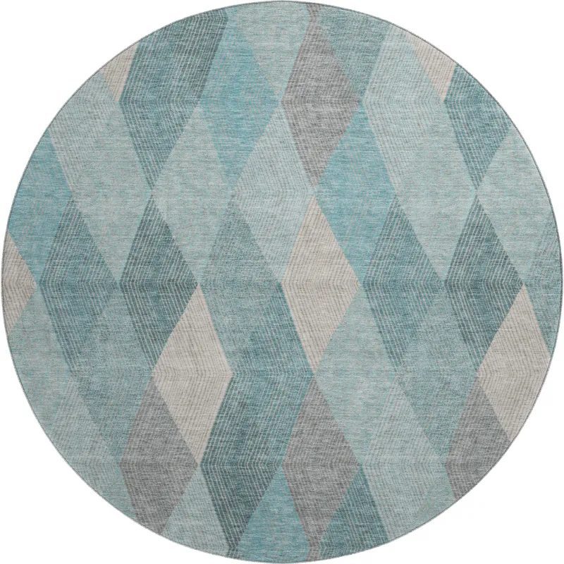 Luxury Washable Indoor/Outdoor The Reserve Turquoise 8\' x 8\' Round Rug