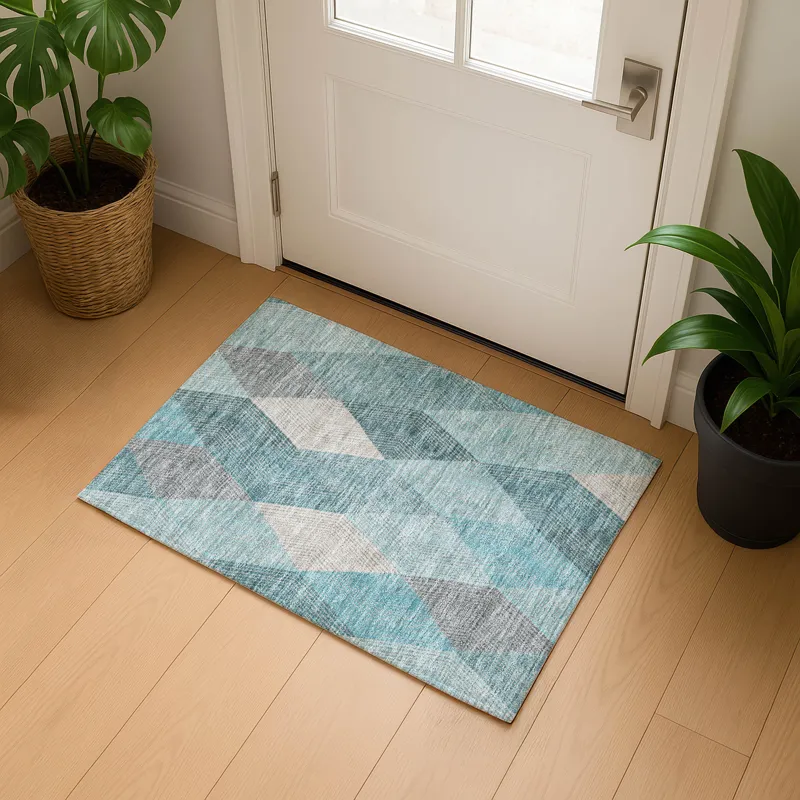 Luxury Washable Indoor/Outdoor The Reserve Turquoise 1\'8\" x 2\'6\" Rug