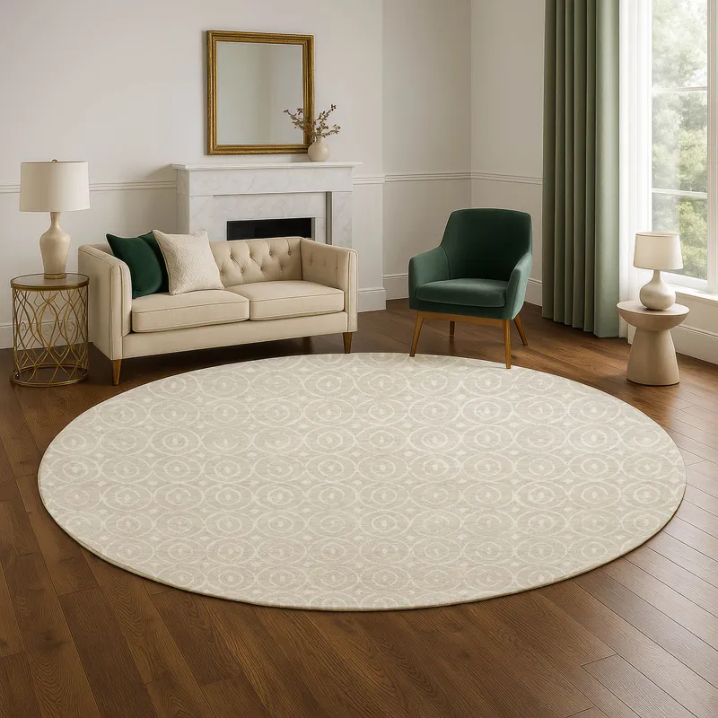 Luxury Washable Indoor/Outdoor The Reserve Beige 8\' x 8\' Round Rug