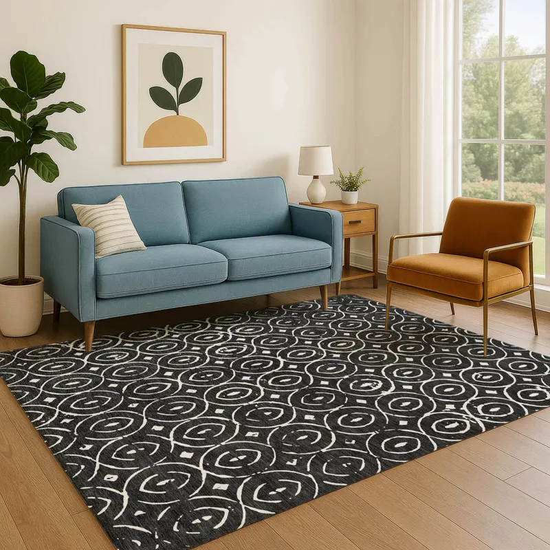 Luxury Washable Indoor/Outdoor The Reserve Black 3\' x 5\' Rug