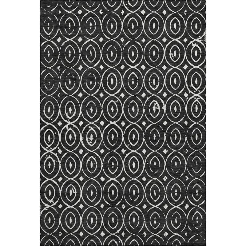 Luxury Washable Indoor/Outdoor The Reserve Black 3\' x 5\' Rug