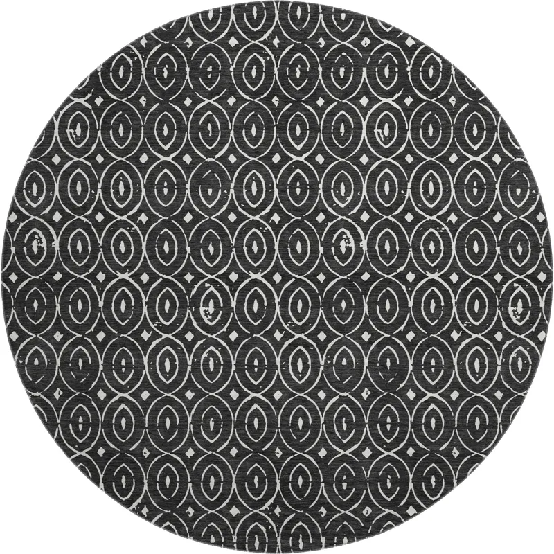 Luxury Washable Indoor/Outdoor The Reserve Black 8\' x 8\' Round Rug