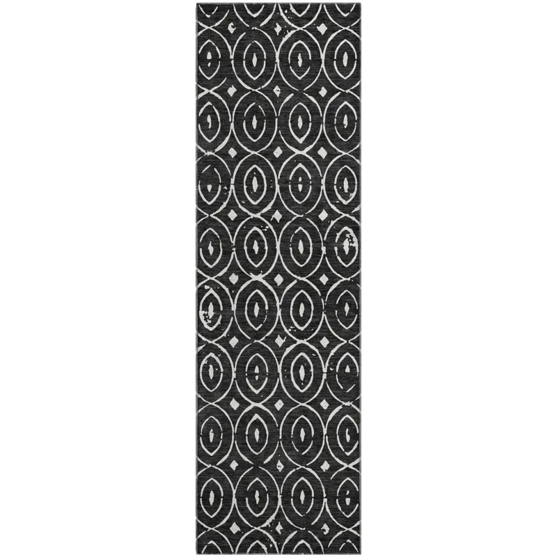 Luxury Washable Indoor/Outdoor The Reserve Black 2\'3\" x 7\'6\" Runner Rug