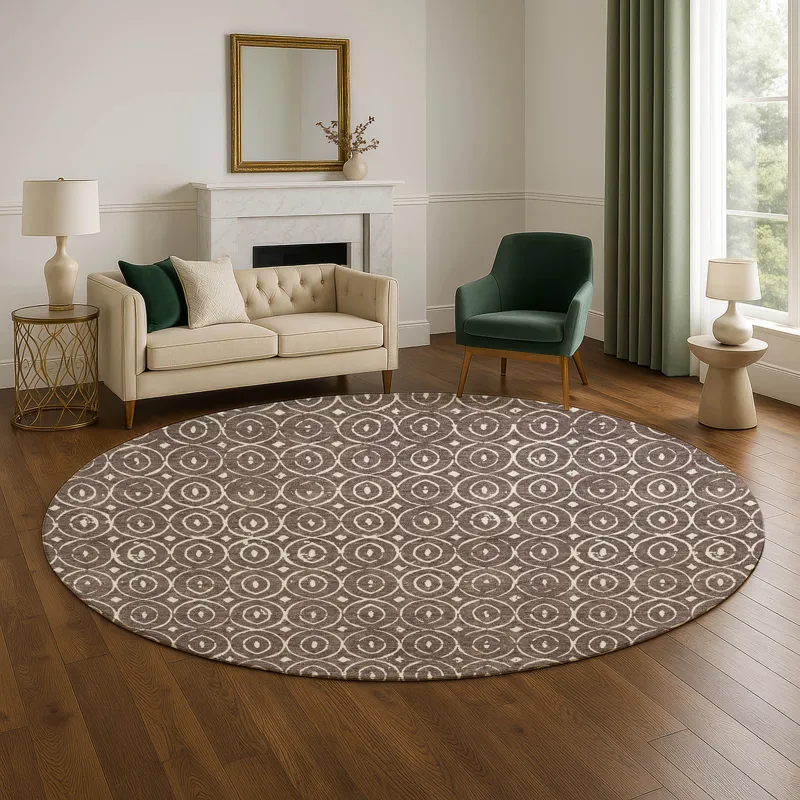 Luxury Washable Indoor/Outdoor The Reserve Brown 8\' x 8\' Round Rug