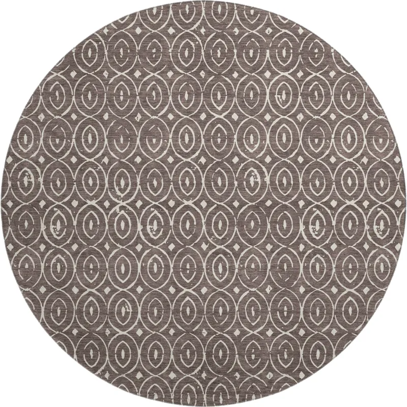 Luxury Washable Indoor/Outdoor The Reserve Brown 8\' x 8\' Round Rug