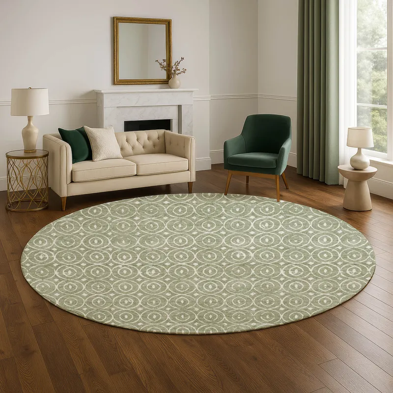 Luxury Washable Indoor/Outdoor The Reserve Fern 8\' x 8\' Round Rug