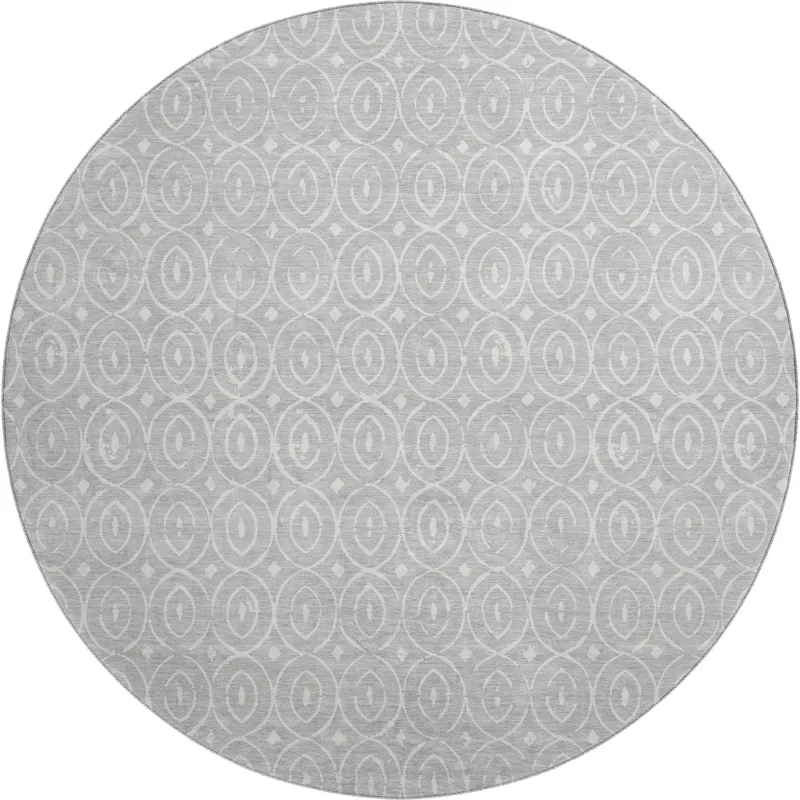 Luxury Washable Indoor/Outdoor The Reserve Silver 8\' x 8\' Round Rug