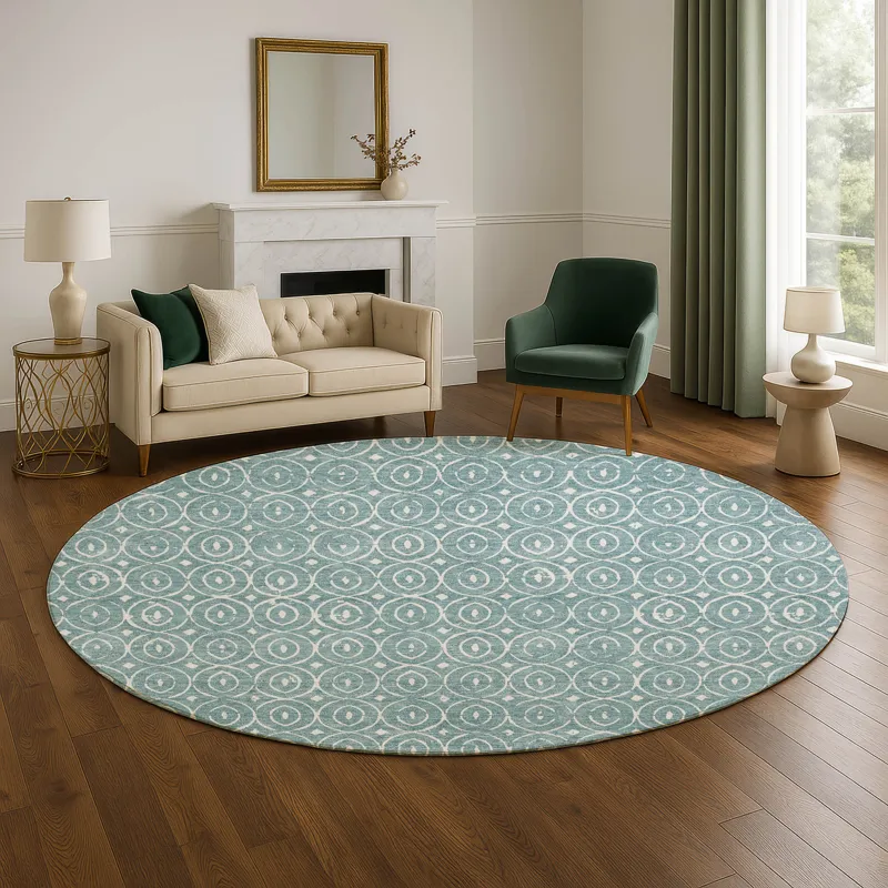 Luxury Washable Indoor/Outdoor The Reserve Turquoise 8\' x 8\' Round Rug