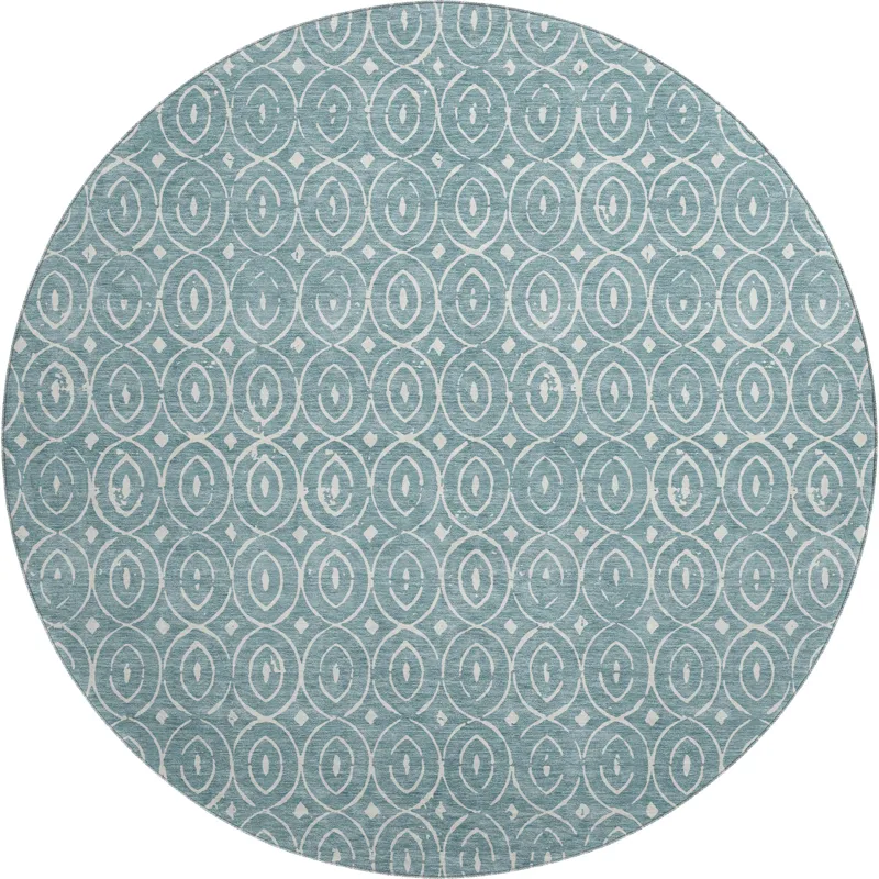 Luxury Washable Indoor/Outdoor The Reserve Turquoise 8\' x 8\' Round Rug