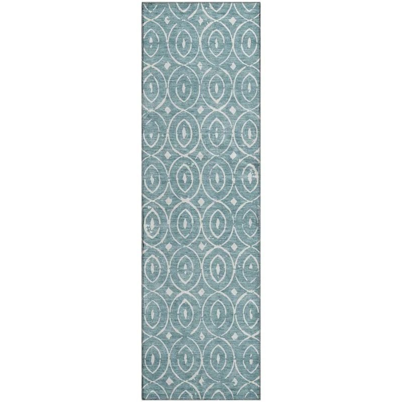 Luxury Washable Indoor/Outdoor The Reserve Turquoise 2\'3\" x 7\'6\" Runner Rug