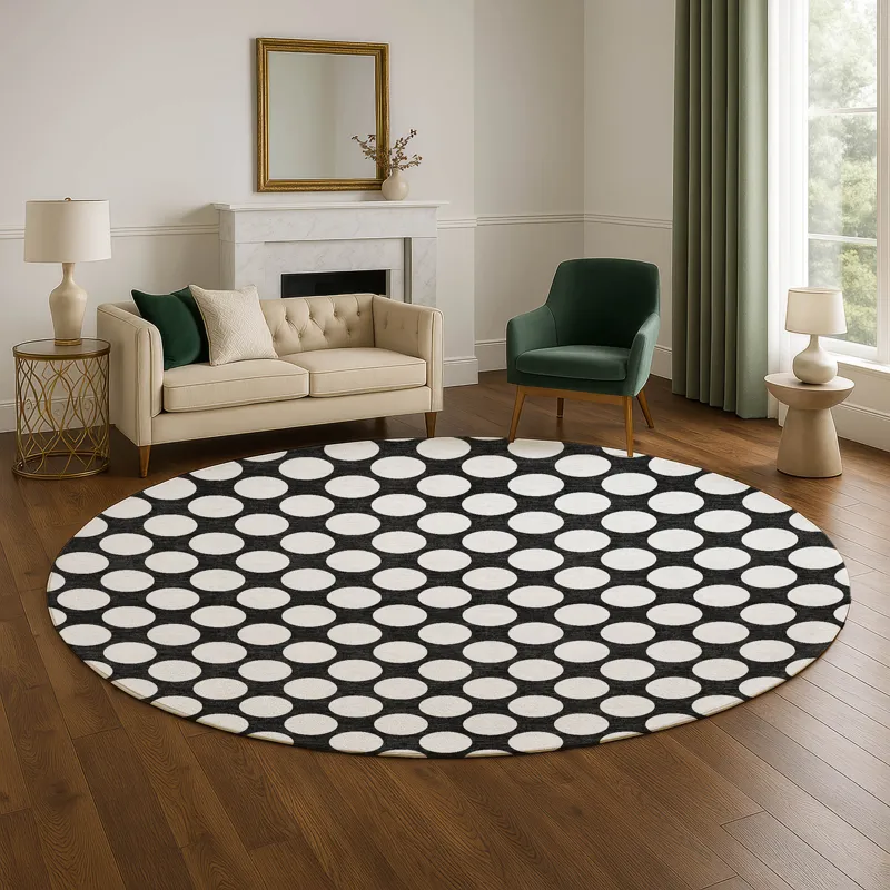 Luxury Washable Indoor/Outdoor The Reserve Black 8\' x 8\' Round Rug