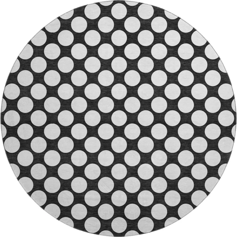 Luxury Washable Indoor/Outdoor The Reserve Black 8\' x 8\' Round Rug
