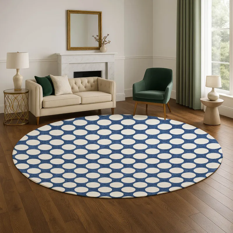 Luxury Washable Indoor/Outdoor The Reserve Navy 8\' x 8\' Round Rug
