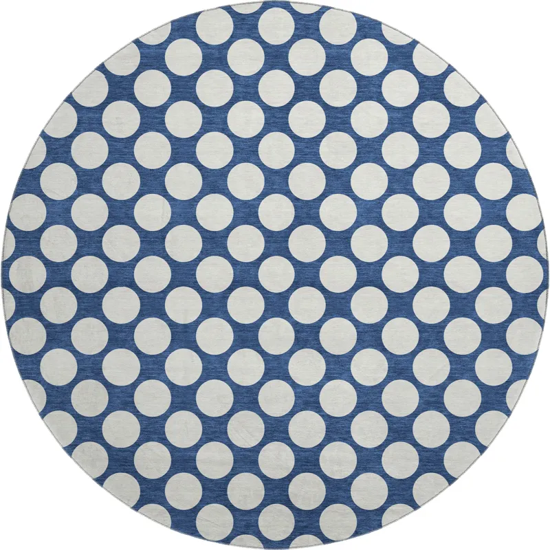Luxury Washable Indoor/Outdoor The Reserve Navy 8\' x 8\' Round Rug