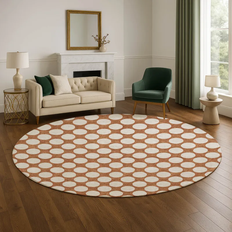 Luxury Washable Indoor/Outdoor The Reserve Paprika 8\' x 8\' Round Rug