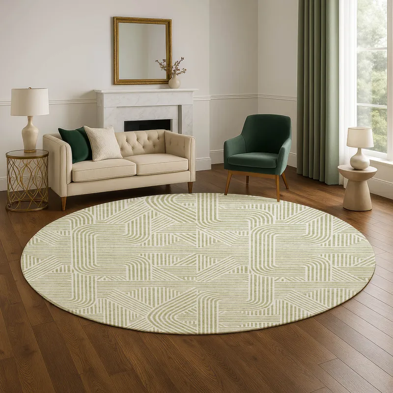 Luxury Washable Indoor/Outdoor The Reserve Aloe 8\' x 8\' Round Rug