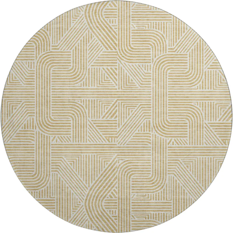 Luxury Washable Indoor/Outdoor The Reserve Gold 8\' x 8\' Round Rug