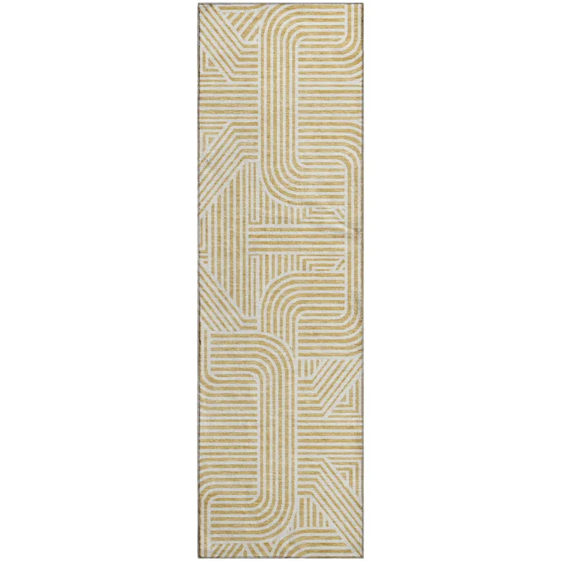Luxury Washable Indoor/Outdoor The Reserve Gold 2\'3\" x 7\'6\" Runner Rug