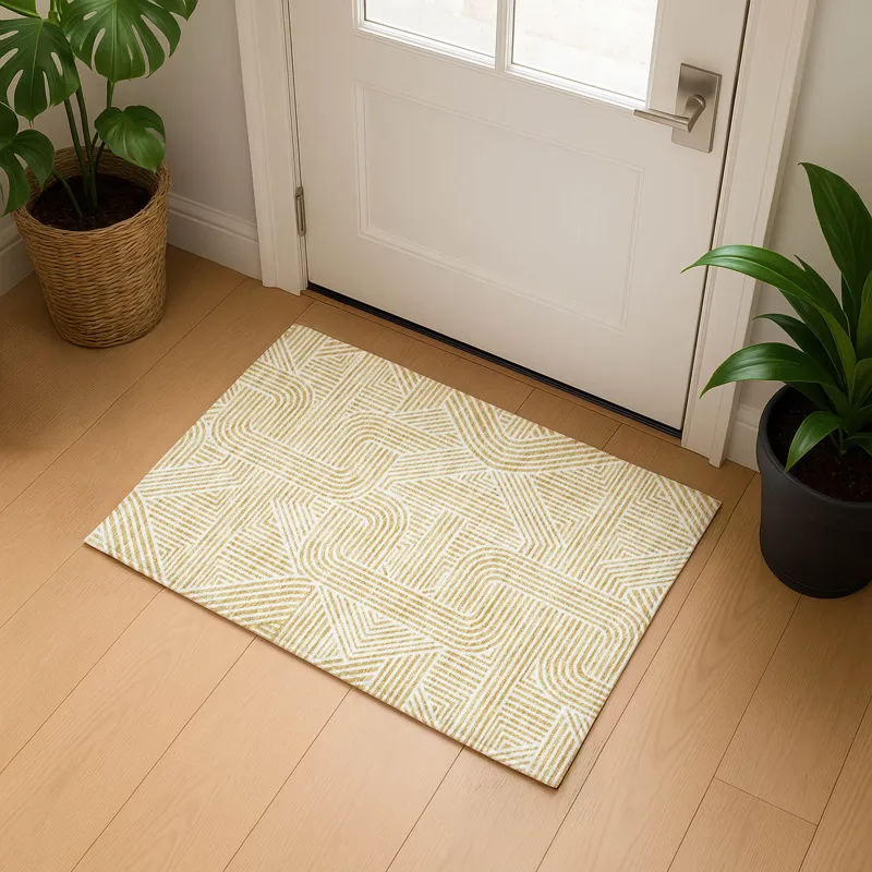 Luxury Washable Indoor/Outdoor The Reserve Gold 1\'8\" x 2\'6\" Rug
