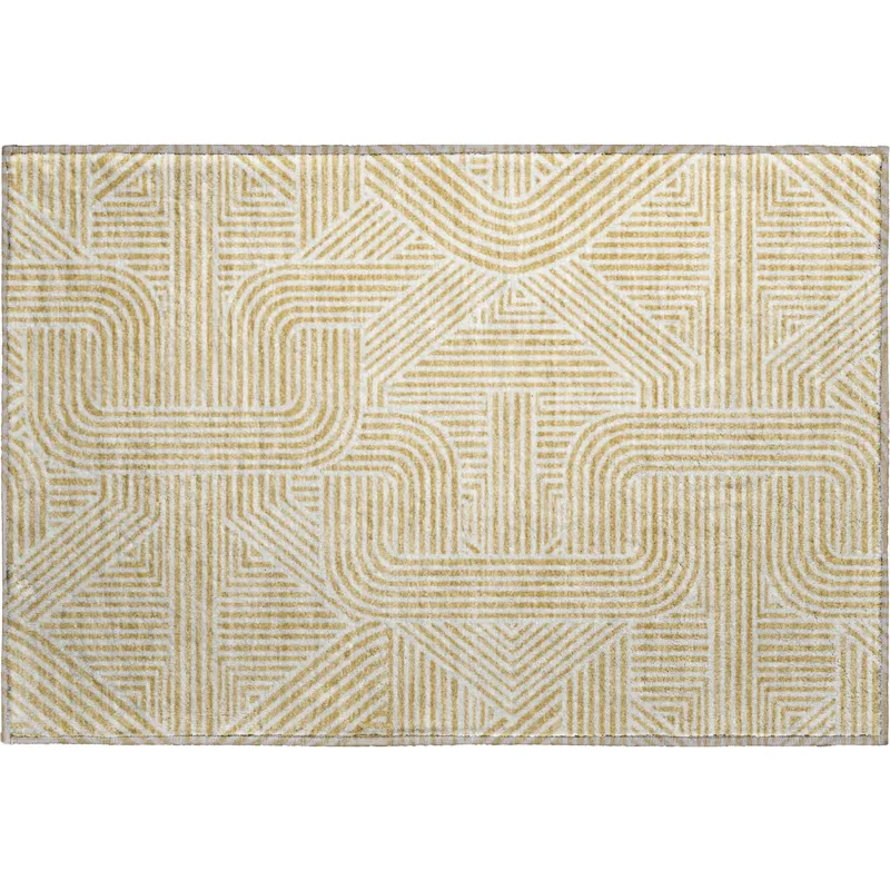 Luxury Washable Indoor/Outdoor The Reserve Gold 1\'8\" x 2\'6\" Rug